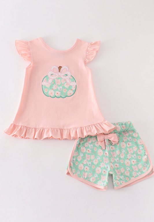 Pink Floral Pumpkin Set