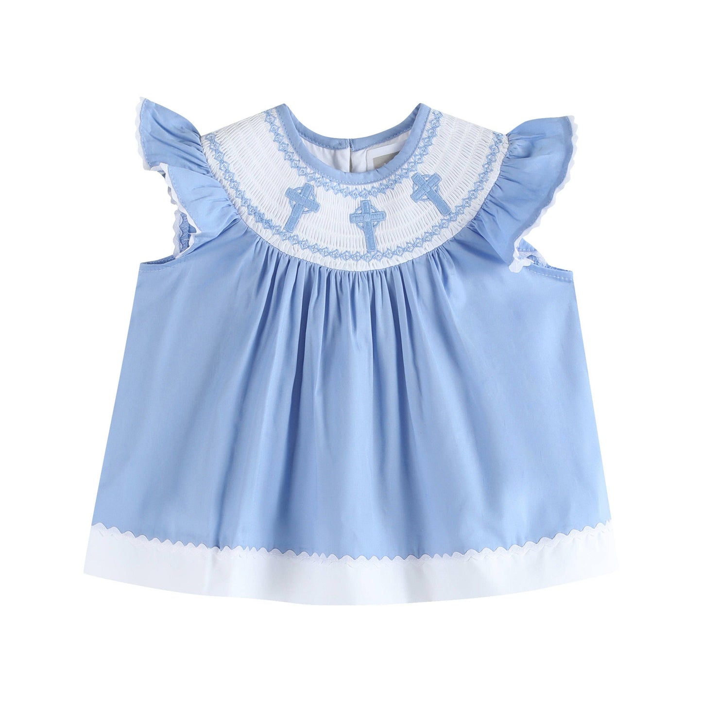 Periwinkle Blue Crosses Smocked Bloomer Set