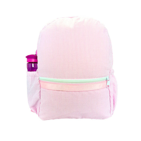 Pink Seersucker Medium Backpack w/ Pocket | Mint