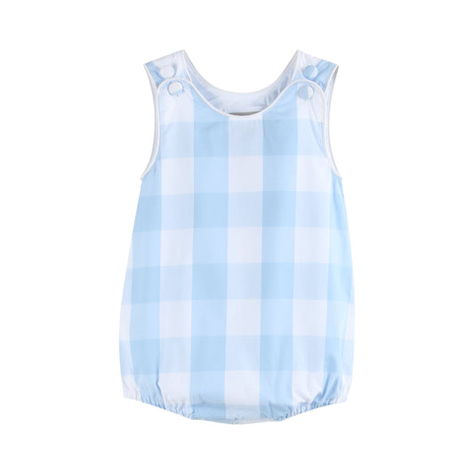 Large Blue Check Bubble Romper