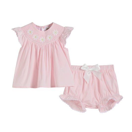 Light Pink Daisy Smocked Bloomer Set