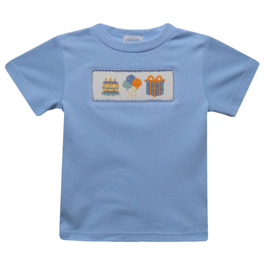 Birthday Smocked Light Blue Knit Short Sleeve Boys Tshirt