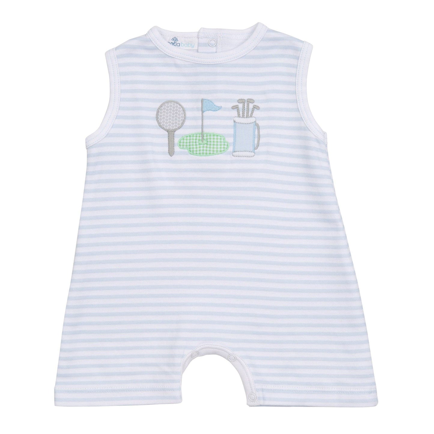 Putting Green Applique Short Playsuit - Light Blue