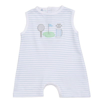 Putting Green Applique Short Playsuit - Light Blue