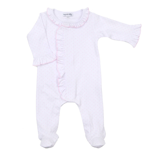 Mini Dots Ruffle Front Footie - Pink