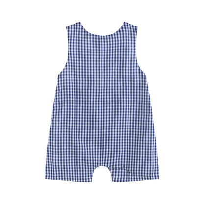 Blue Striped Car Smocked Shortalls