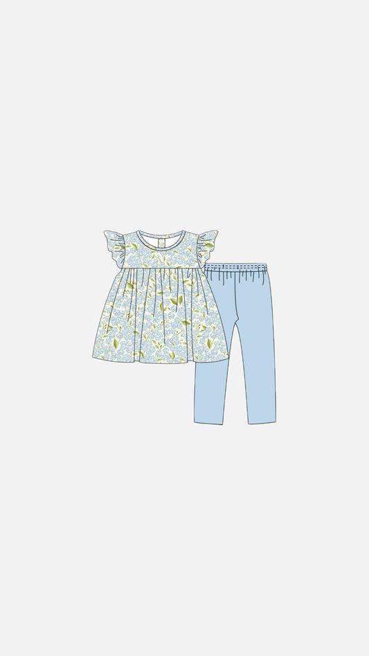 Blue Botanical Pants Set