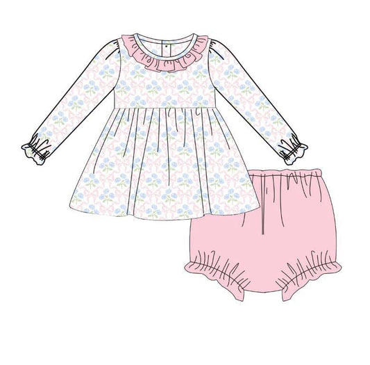 Light Pink Bow & Floral Bloomer Set