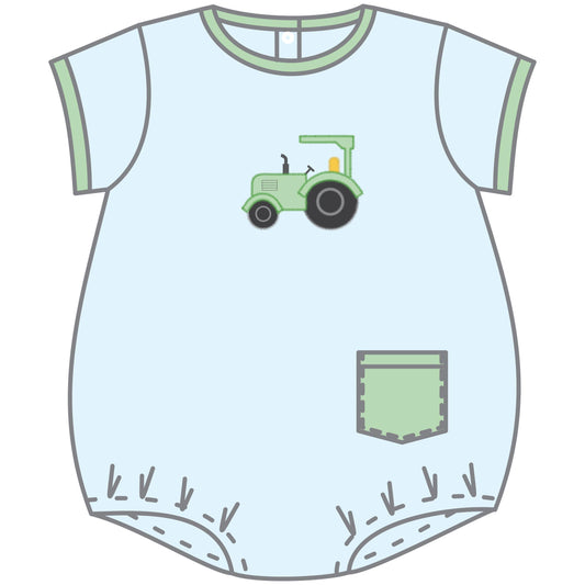 Tractor Time Applique Green S/S Boy Bubble