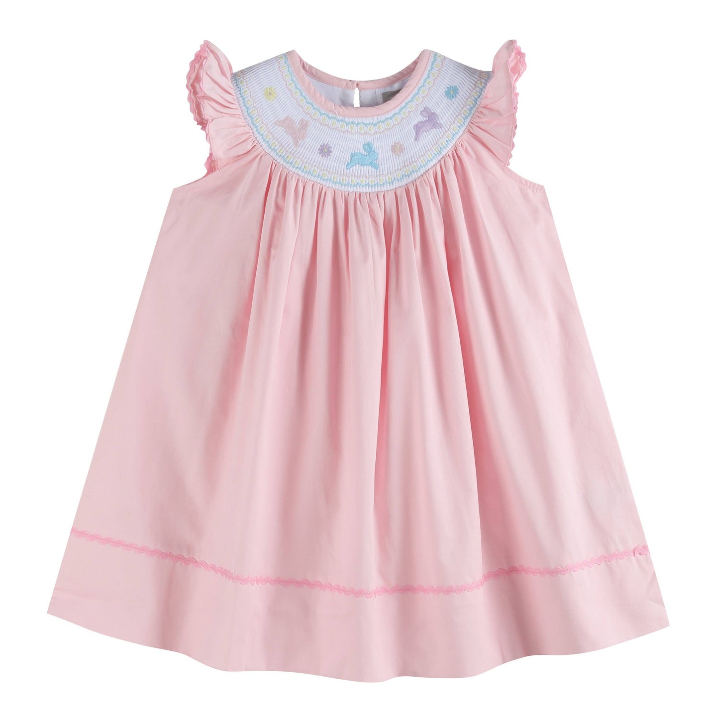 Pretty Pink Easter Bunny Smocked Bishop Dress