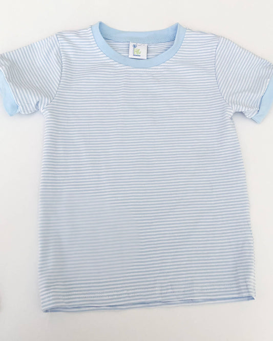 Blue & White Stripe Short Sleeve T Shirt