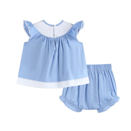 Periwinkle Blue Crosses Smocked Bloomer Set