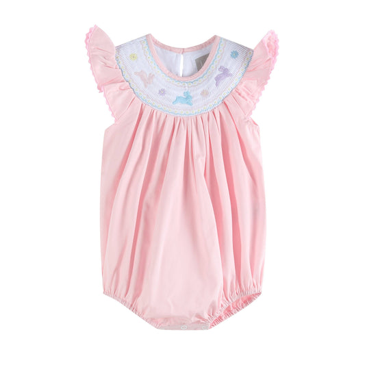 Pretty Pink Easter Bunny Smocked Flutter Romper